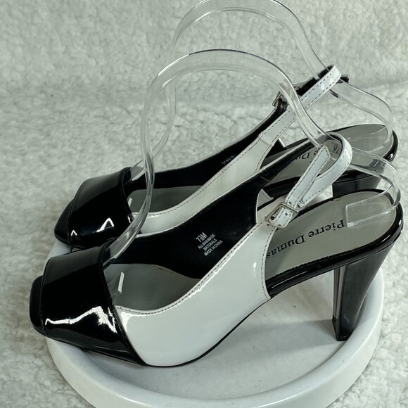 Pierre Dumas High Heels Womens 7.5 M Black White 3.5 Inch Block Heel Adjustable - Picture 3 of 10